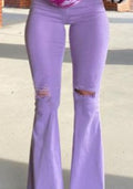 Women's Purple High Rise Flare Jeans with Ripped Knees