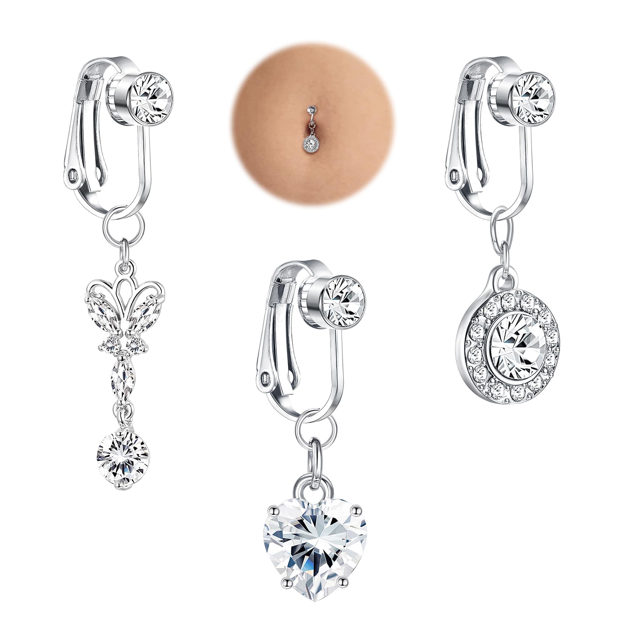 Clip-On Belly Button Ring Trio