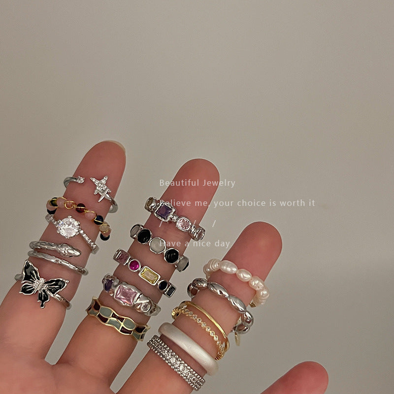 Colorful Zircon Ring Collection - Chic Open Ring Design