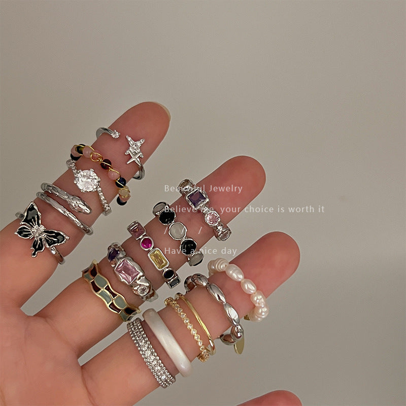 Colorful Zircon Ring Collection - Chic Open Ring Design