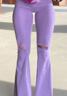 Women's Purple High Rise Flare Jeans with Ripped Knees